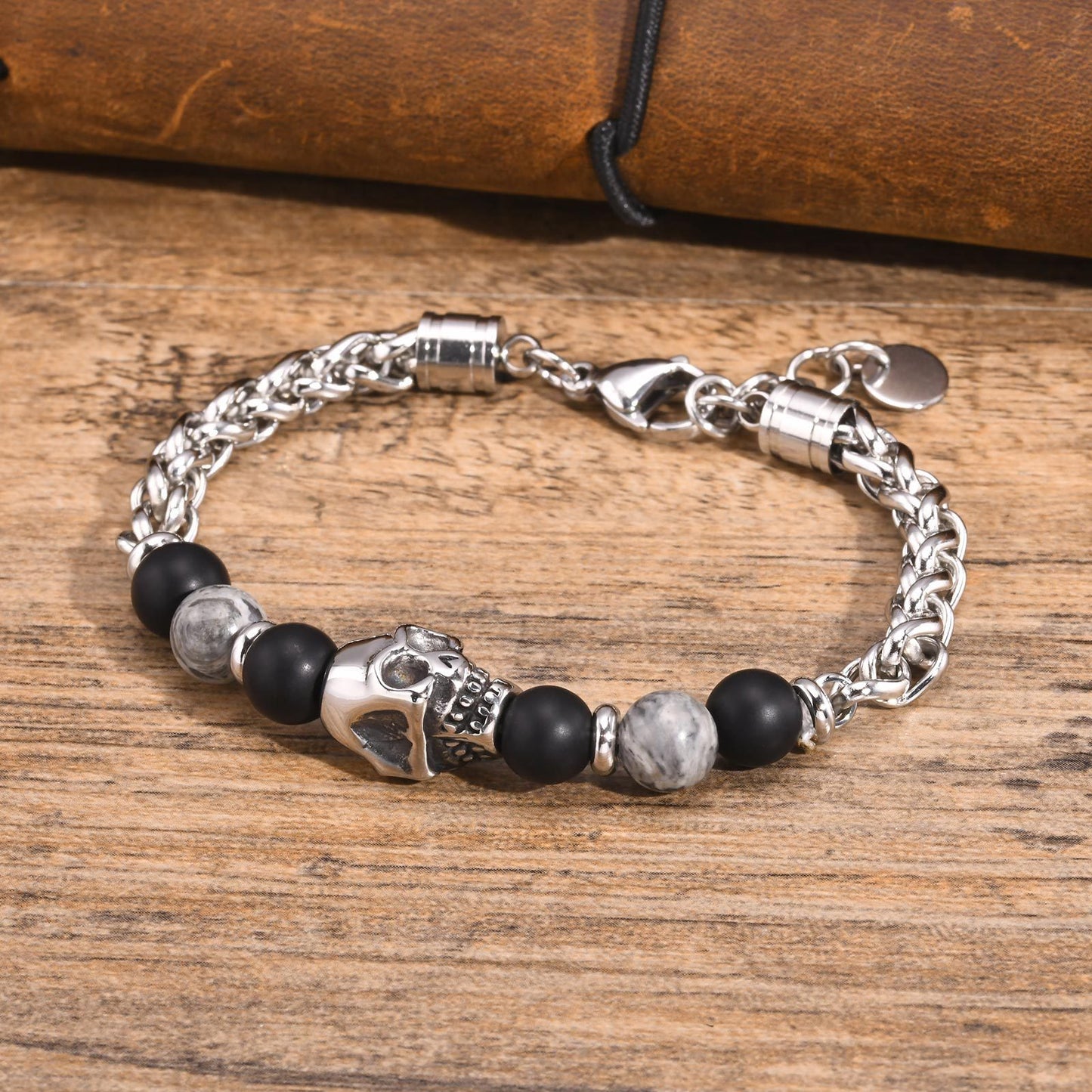 Hip Hop Wind Keel Chain Frosted Agate Skull Bracelet Men's