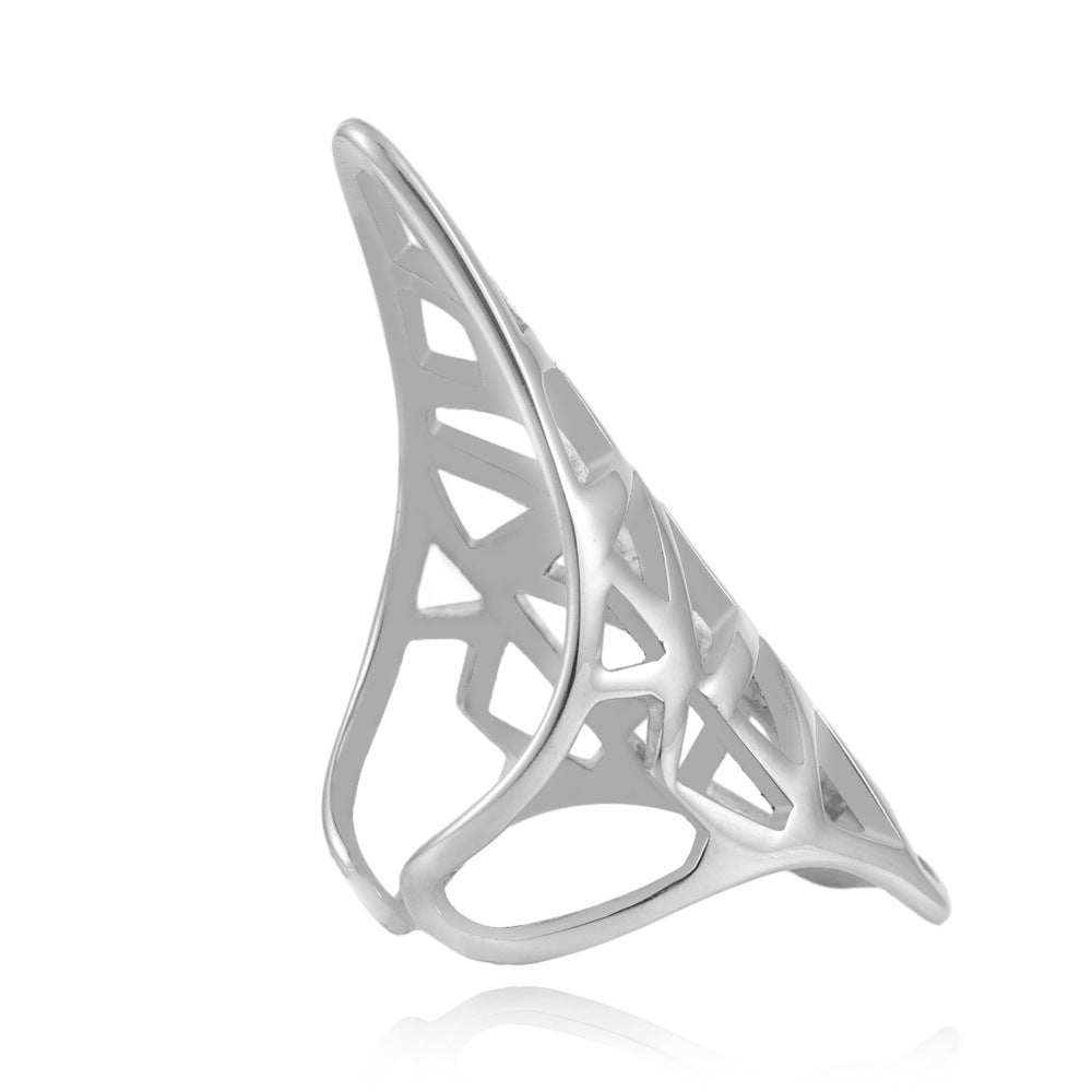 Hollow Trendy Titanium Steel Women's Versatile Ring in European and American Style