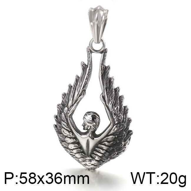 Planderful Retro Mens Titanium Steel Necklace Wings Pendant