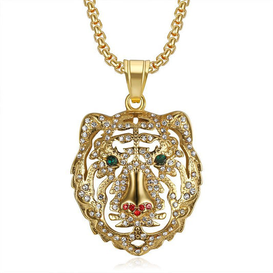 Rhinestone Necklace - Statement Tiger Head Pendant