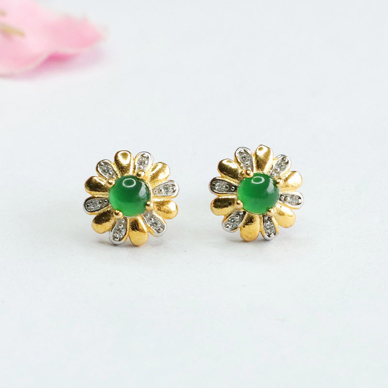 Icy Green Jadeite Petal 925 Silver Stud Earrings
