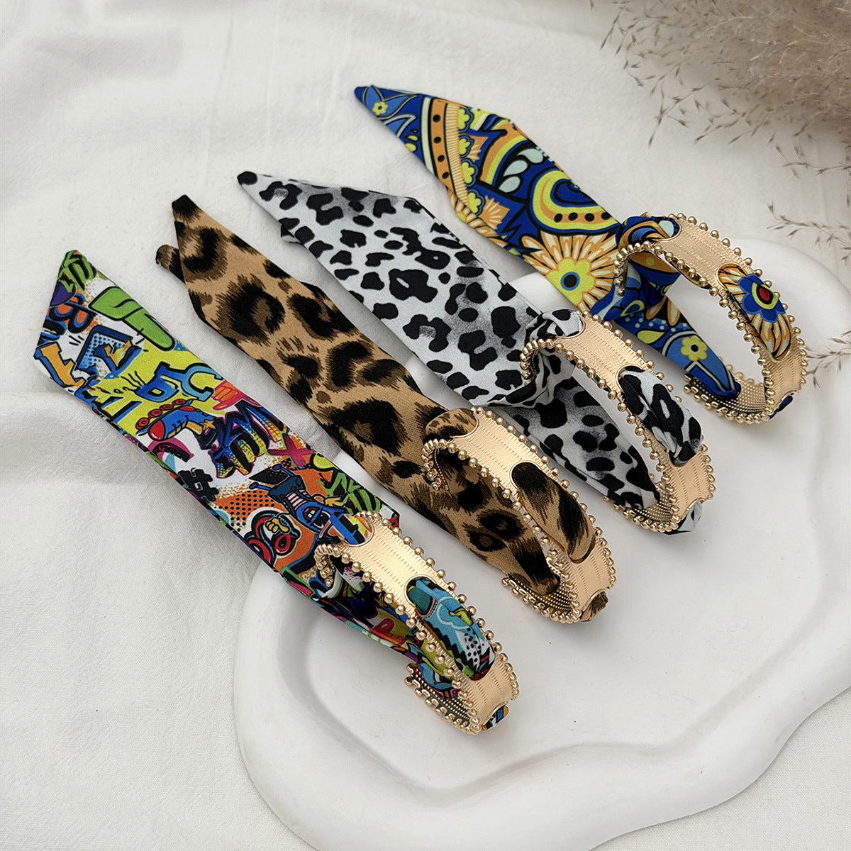 Planderful Collection Vienna Verve Bracelet For Women Hammer Pattern Wide Surface Opening Leopard Print Silk Scarf