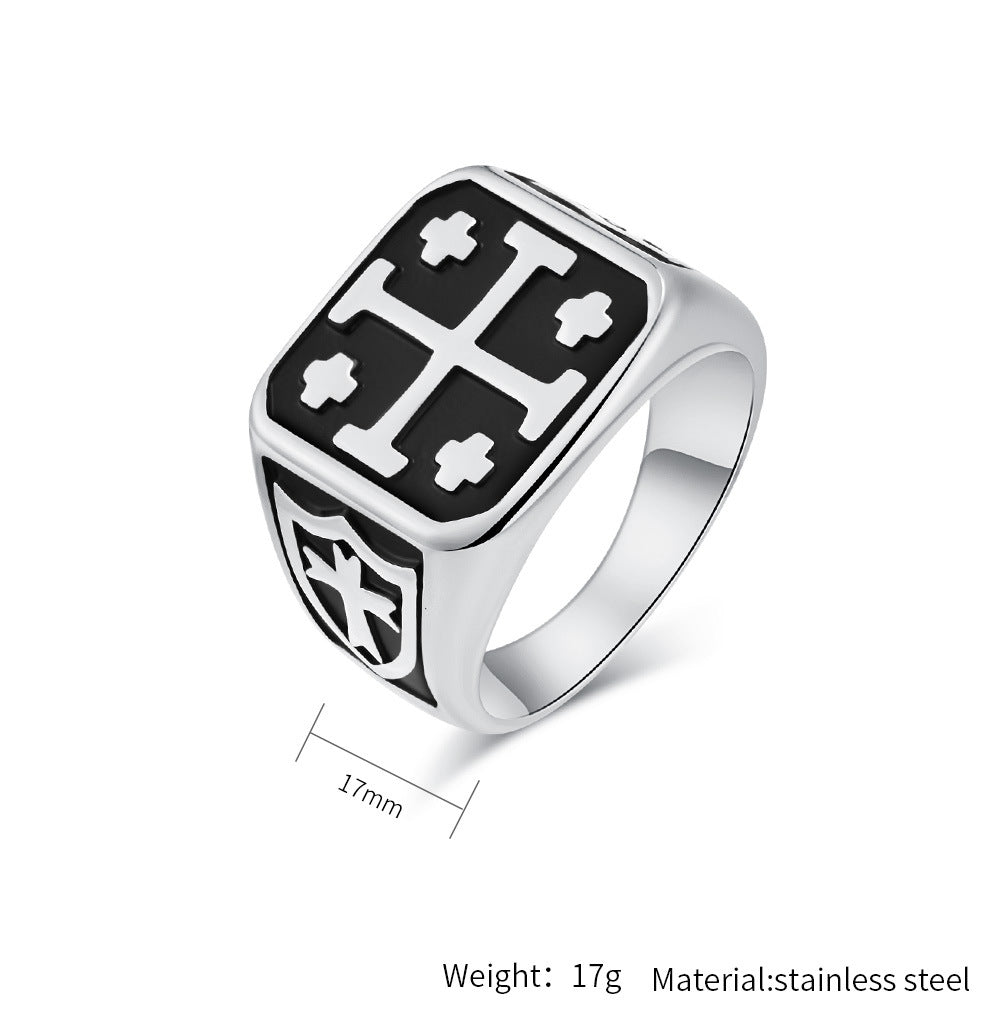Steel Ring – Vintage Jerusalem Cross Men's Accessory