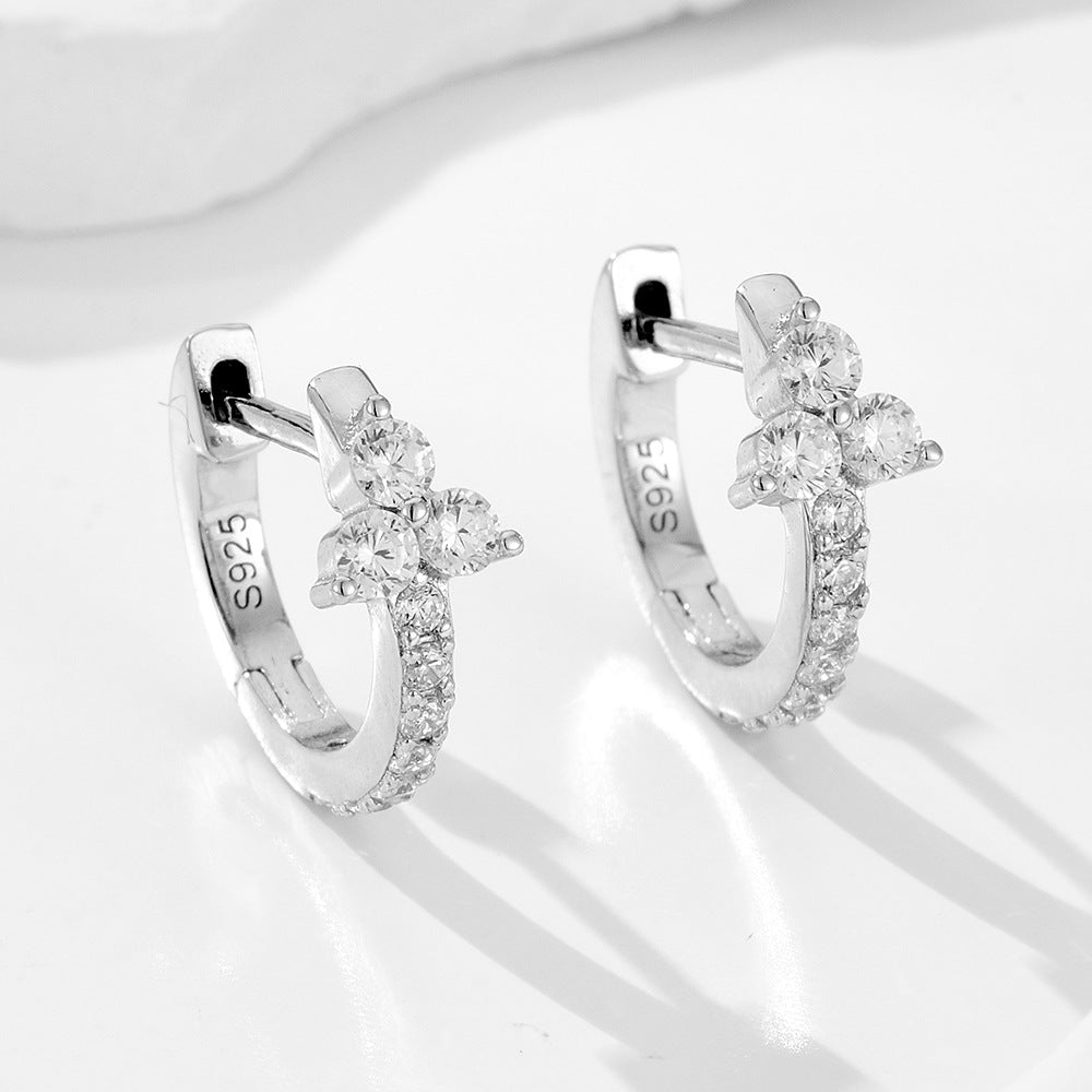 925 Sterling Silver Geometric Earrings, Ear Buckles, Wind Inlaid Zircon Exquisite Earrings,