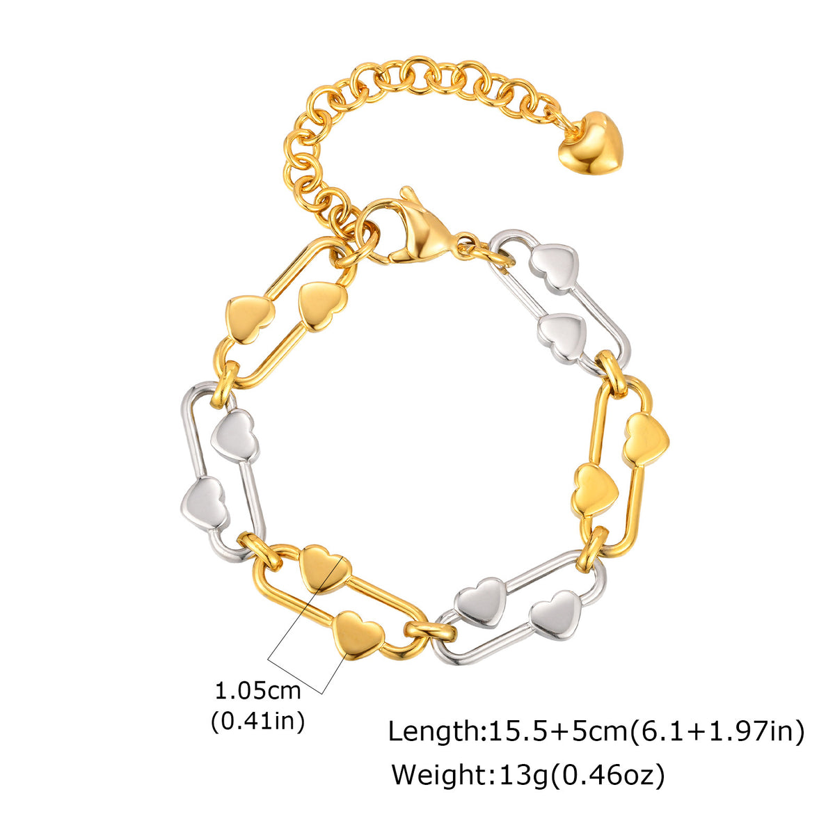 Heart Gold-Plated Stainless Steel Bracelet Unisex