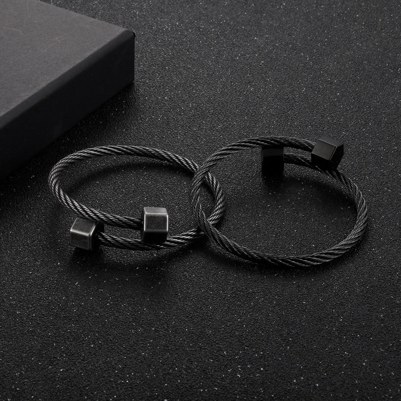Hexagonal Open Elastic Bracelet – Men's Titanium Steel Winding Geometric Weiya Bracelet