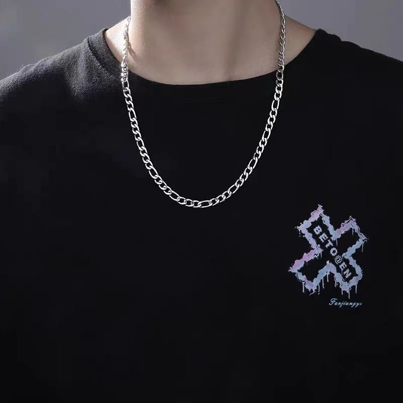 Planderful Jewelry Cuban Steel Necklace For Men And Women Hip Hop Collarbone Chain