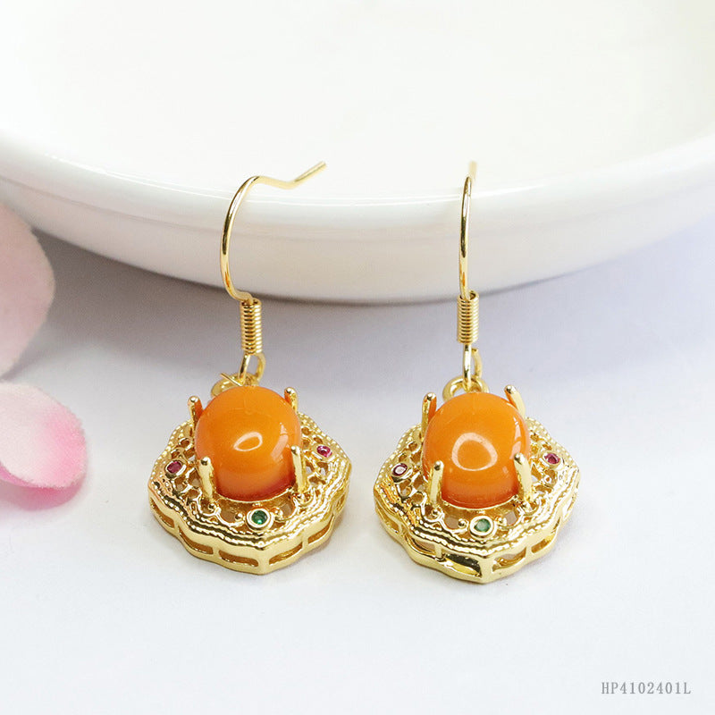 Vintage Beeswax Amber Openwork Earrings