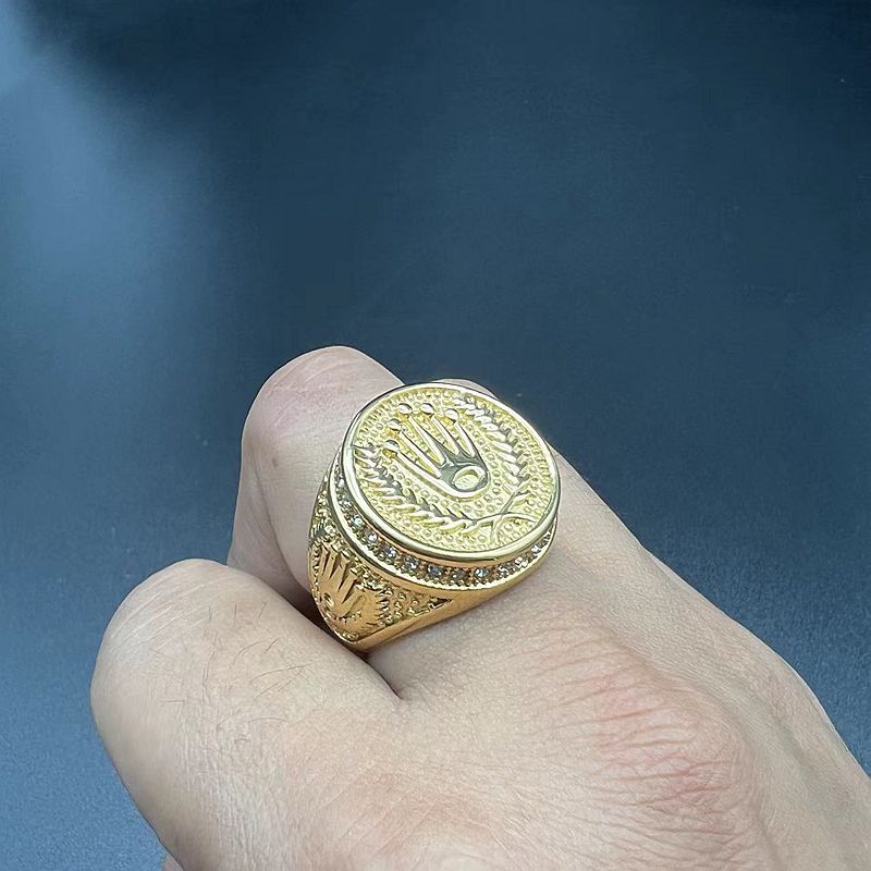 Planderful Mens Titanium Steel Ring Crown With Golden Rhinestones Hip Hop Style Size 7 13