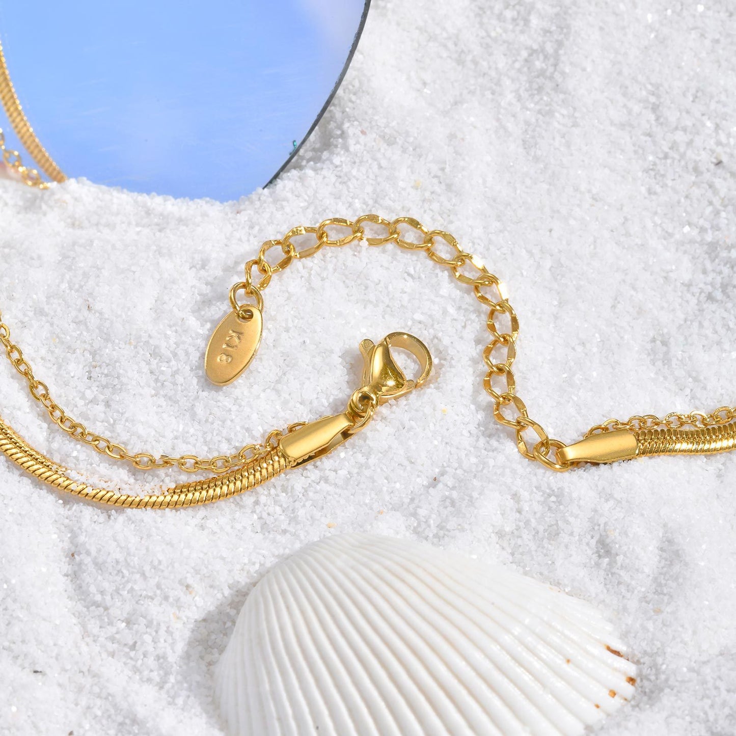 Summer Seaside Vacation Leisure Ocean Wind Stainless Steel Conch Double Layer Stacked Necklace