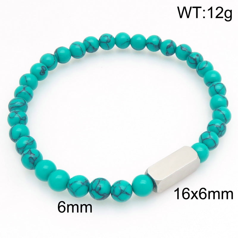 Stylish Stainless Steel Square Volcanic Stone Bracelet – Tiger's Eye Stone Matte Bead