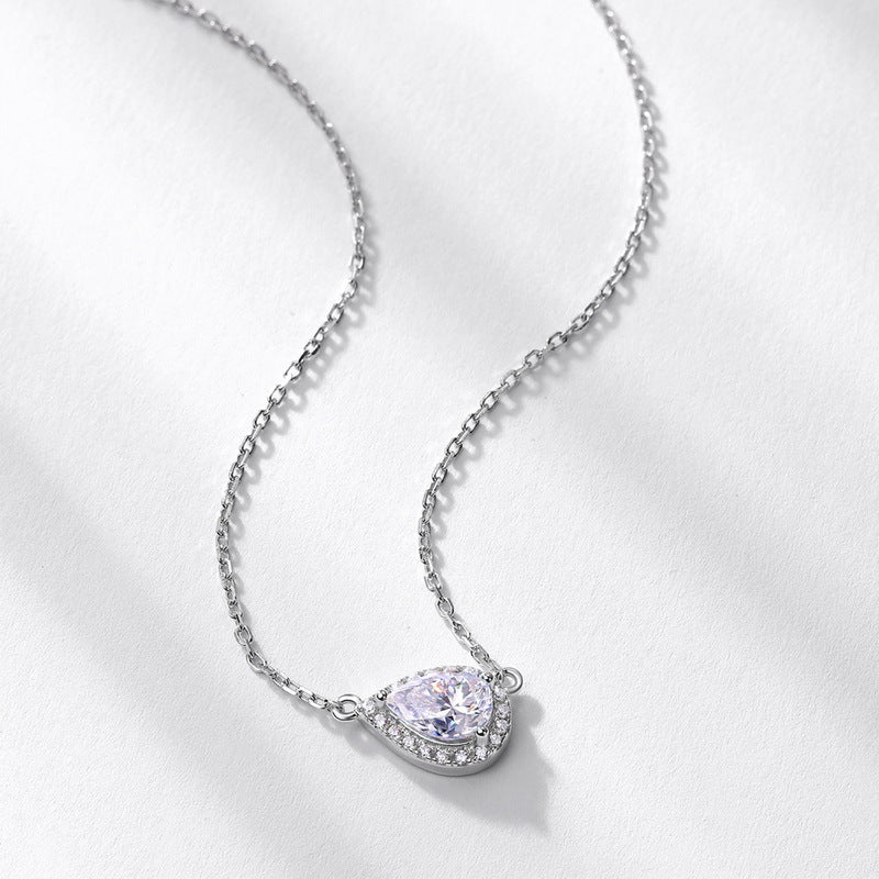 S925 Sterling Silver Moissanite Teardrop Pendant Necklace
