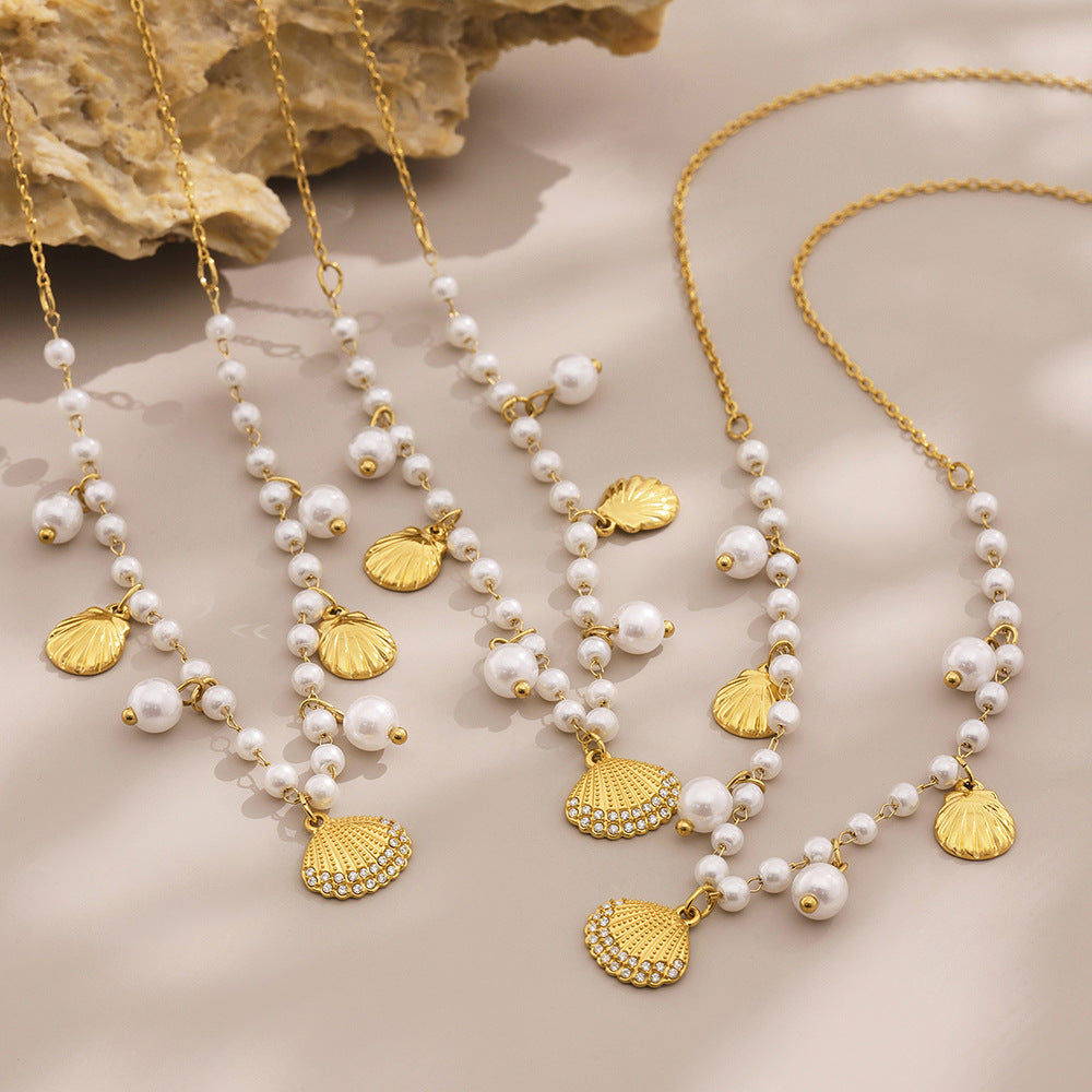 Planderful Pearl Collarbone Necklace 18K Gold Ocean Girls