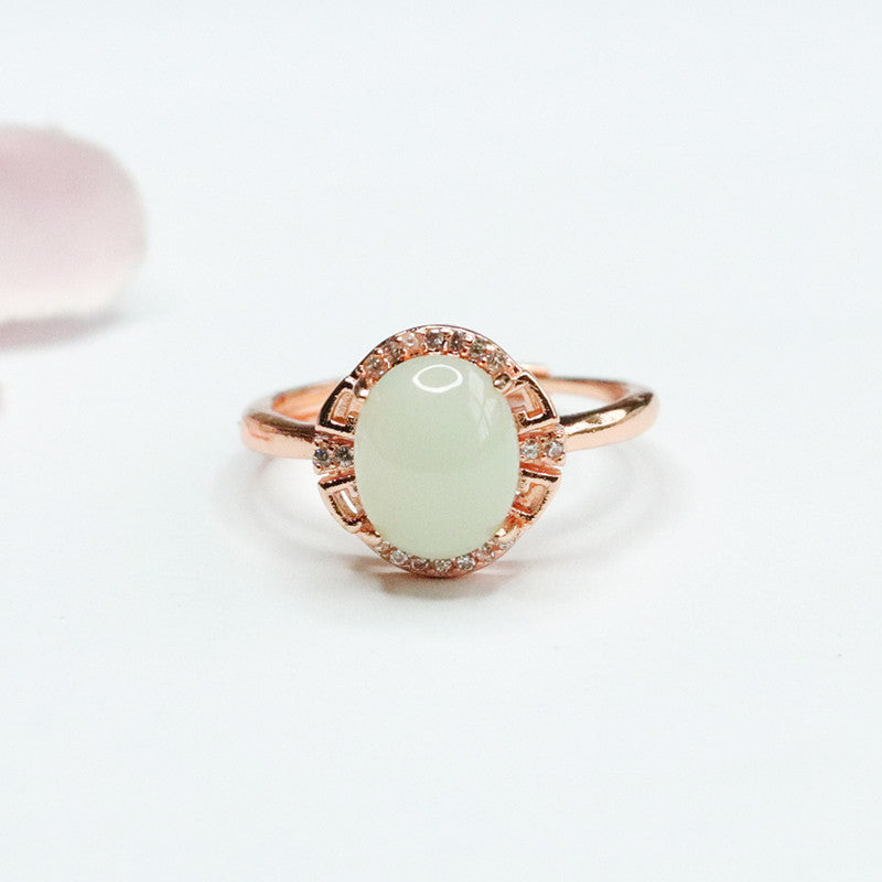 Jade Zircon Oval Ring with Sterling Silver Needle