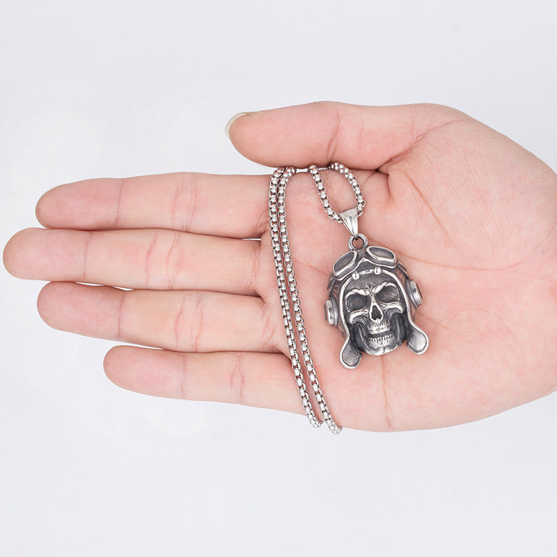 Steel Necklace – Vintage Skull Pilot Men's Necklace