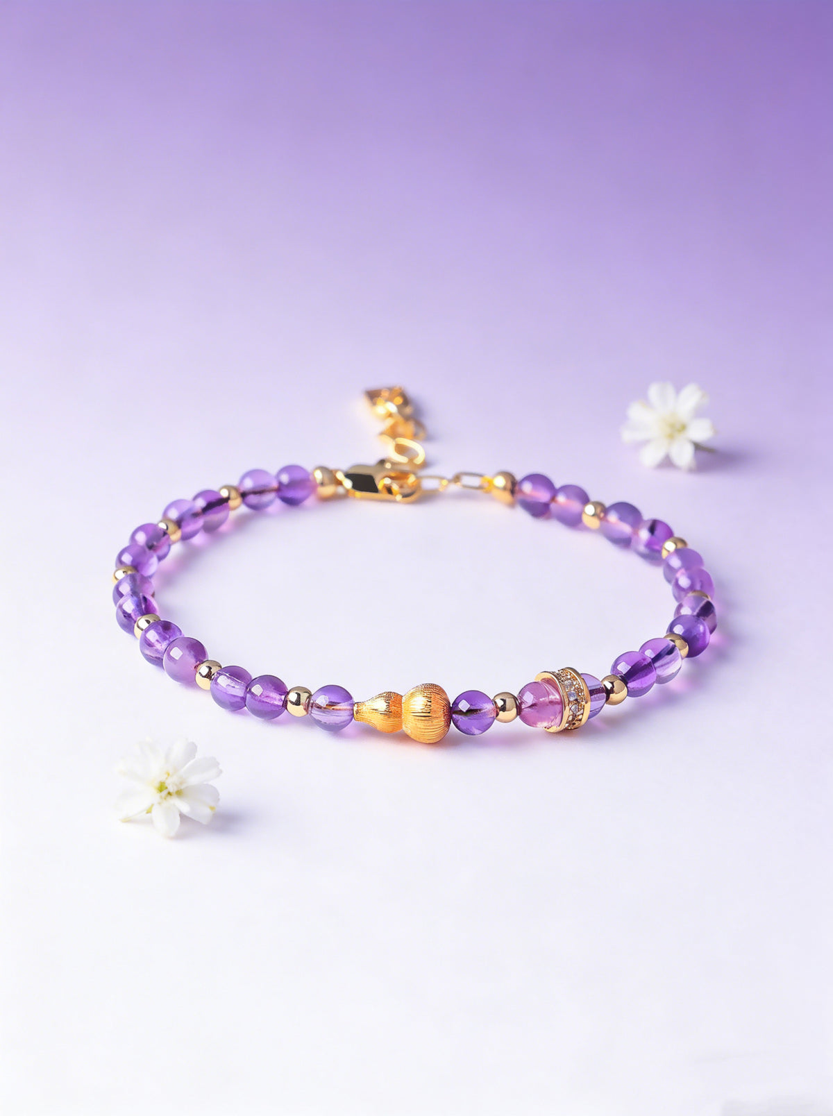 Amethyst Rose Quartz Crystal Gourd Bracelet