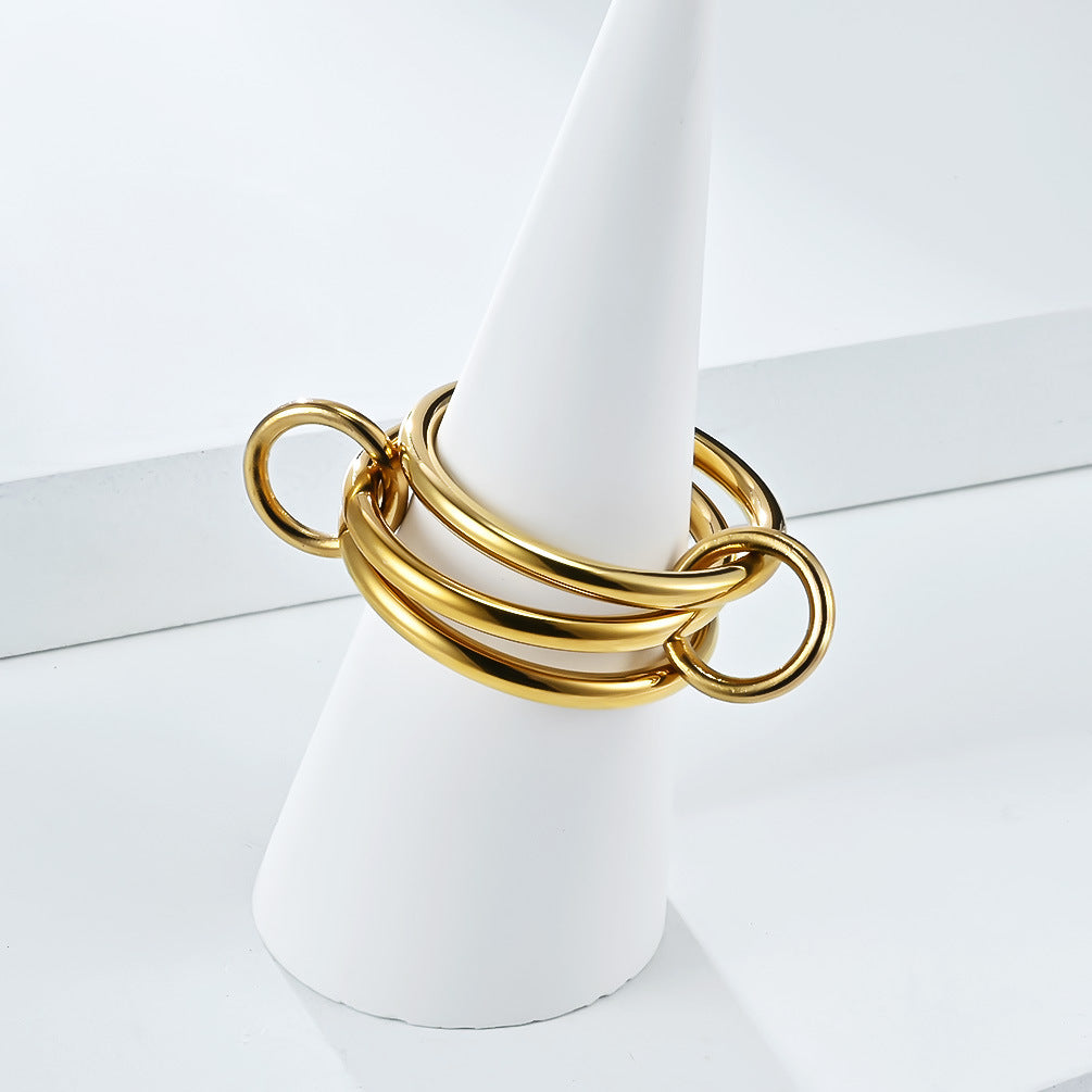 Planderful Stacking Ring Three Layer Titanium Steel For Women High End Fashion Jewelry