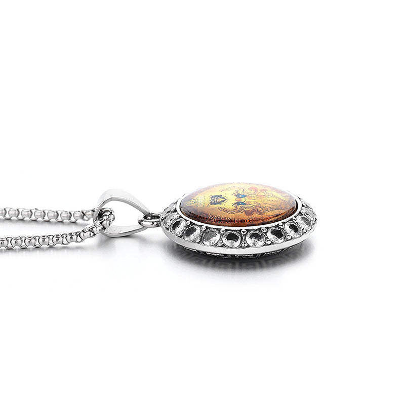 Zircon Necklace – Elegant Tibetan Guardian Thangka Design