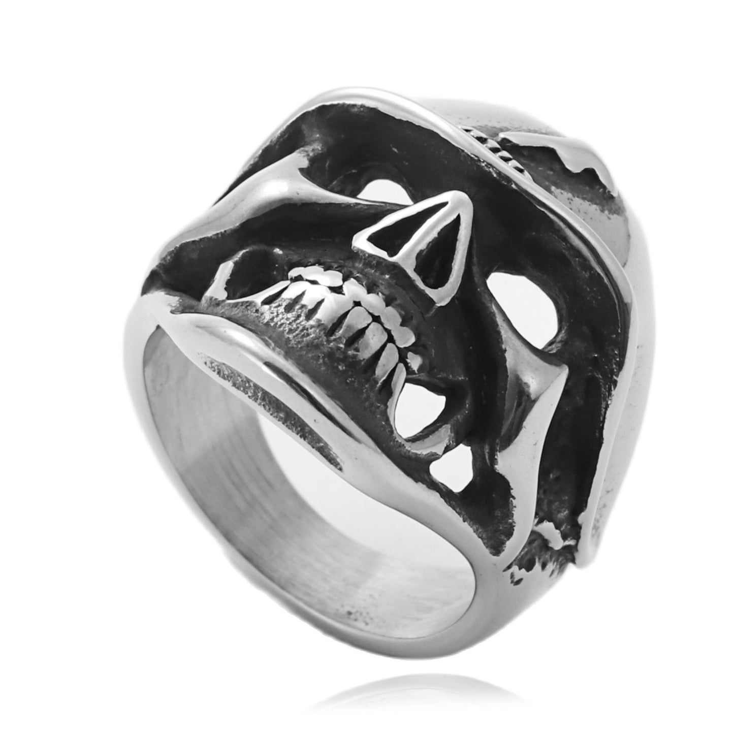 Punk-Inspired Titanium Steel Skull Ring for Men - Retro Trendy Design in Sizes 8-12