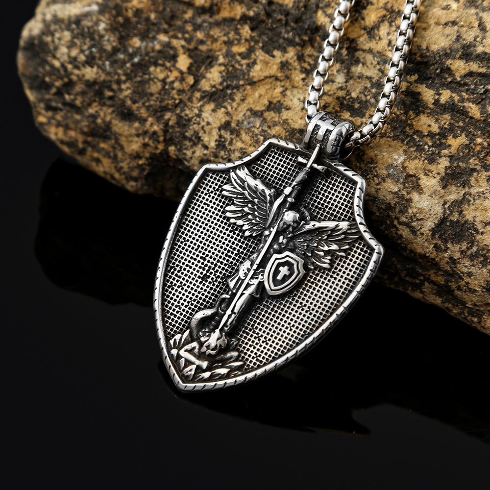 European And American Retro Angel Titanium Steel Pendant Necklace For Men