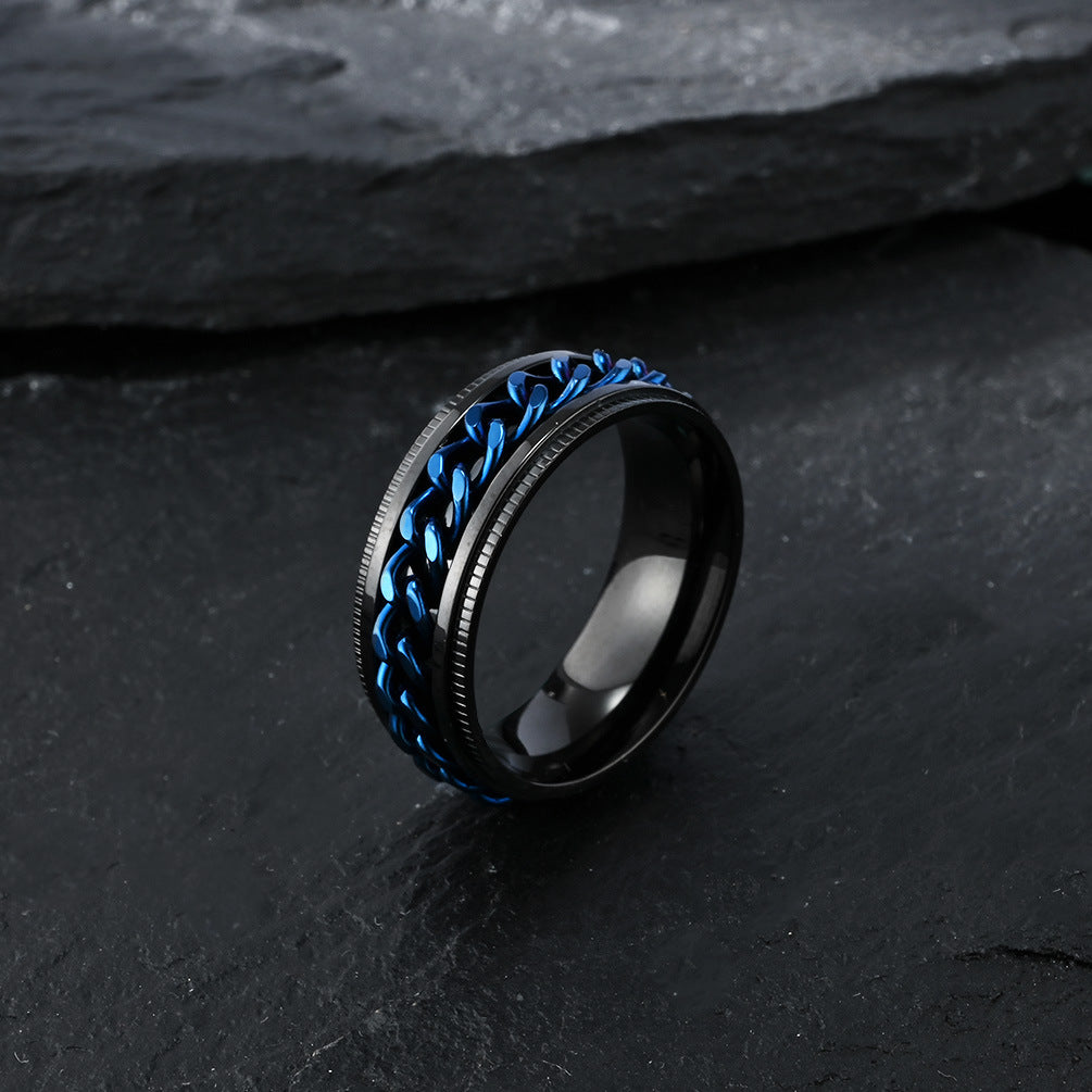 Planderful Titanium Steel Chain Ring Rotatable Design For Men Hip Hop Street Fashion Jewelry