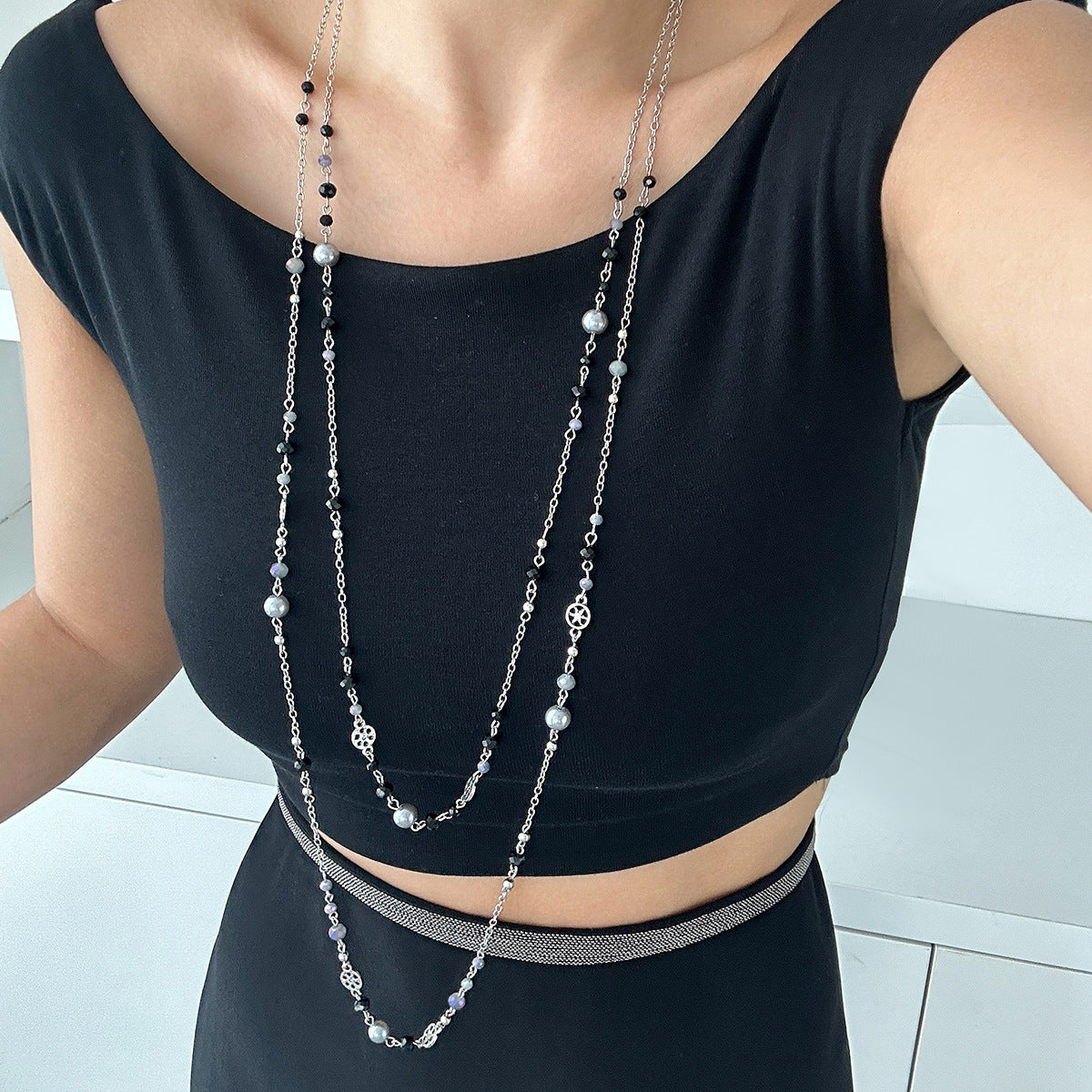Retro Star-Shaped Fringed Sweater Chain For Imitation Pearls Stacked With Long Necklaces Necklace