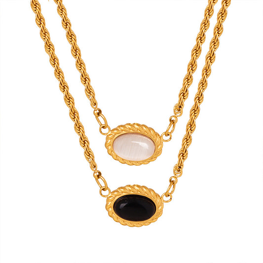 Golden Double-Layer Oval Acrylic Inlay Necklace for Women