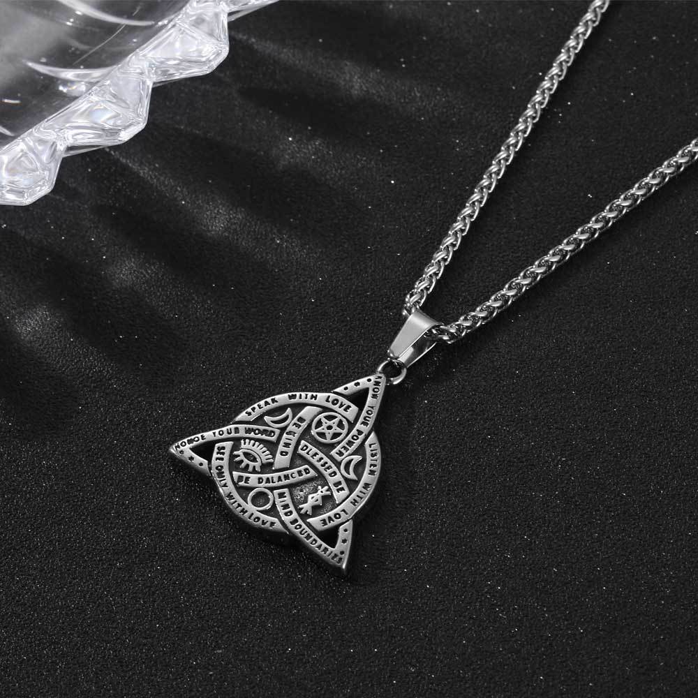 Titanium Steel Yama Triangle Sun, Moon & Stars Men’s Retro Pendant Necklace