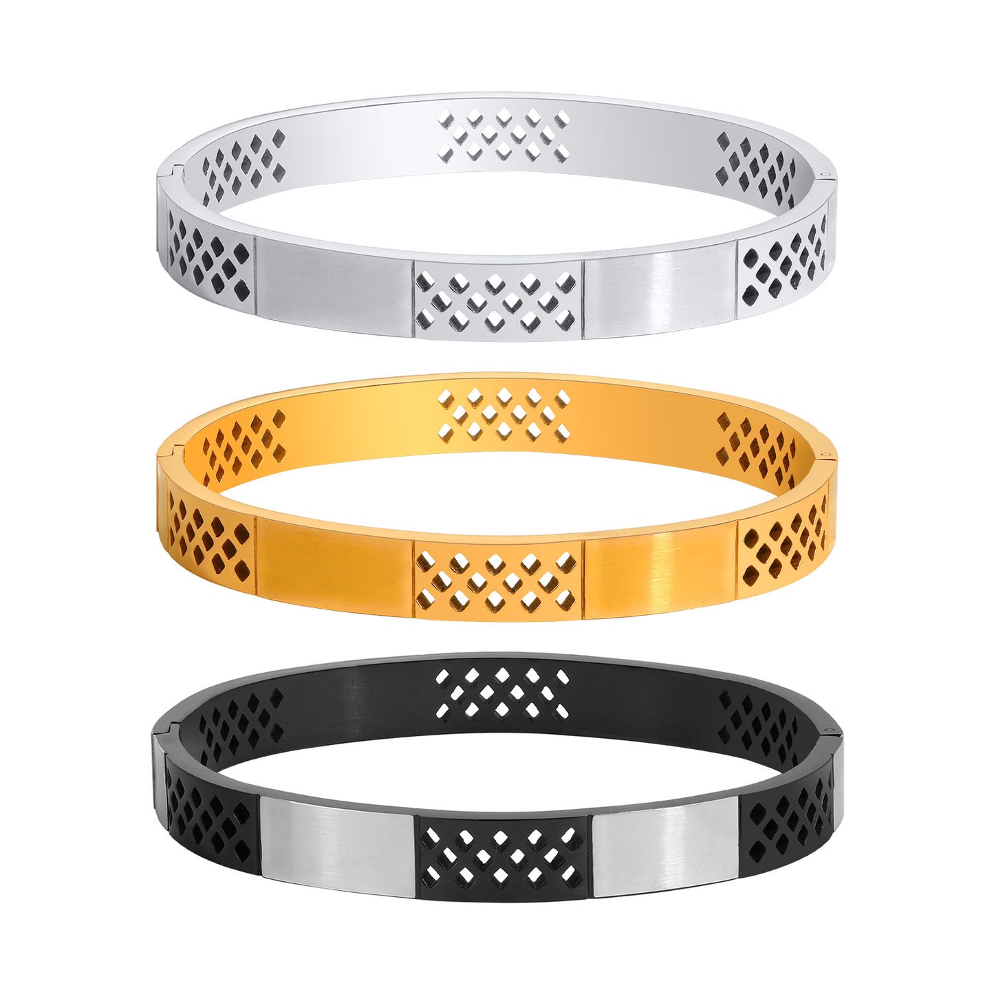 Hip Hop Men's Stainless Steel Hollow Glossy Bracelet Gold Black Steel