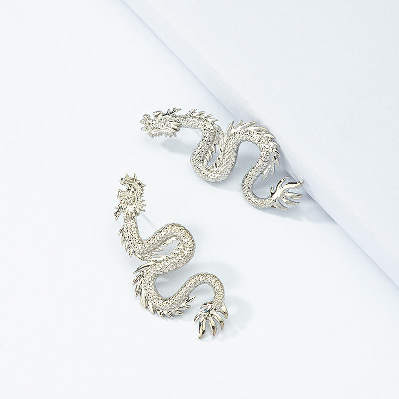 Celestial Alloy Dragon Earrings, Vintage Retro Style with Unique Geometric Design