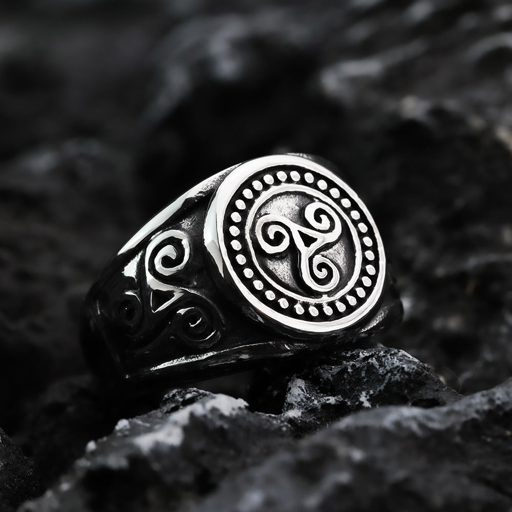 European And American Retro Stainless Steel Men's Ring Vortex Viking Symbol