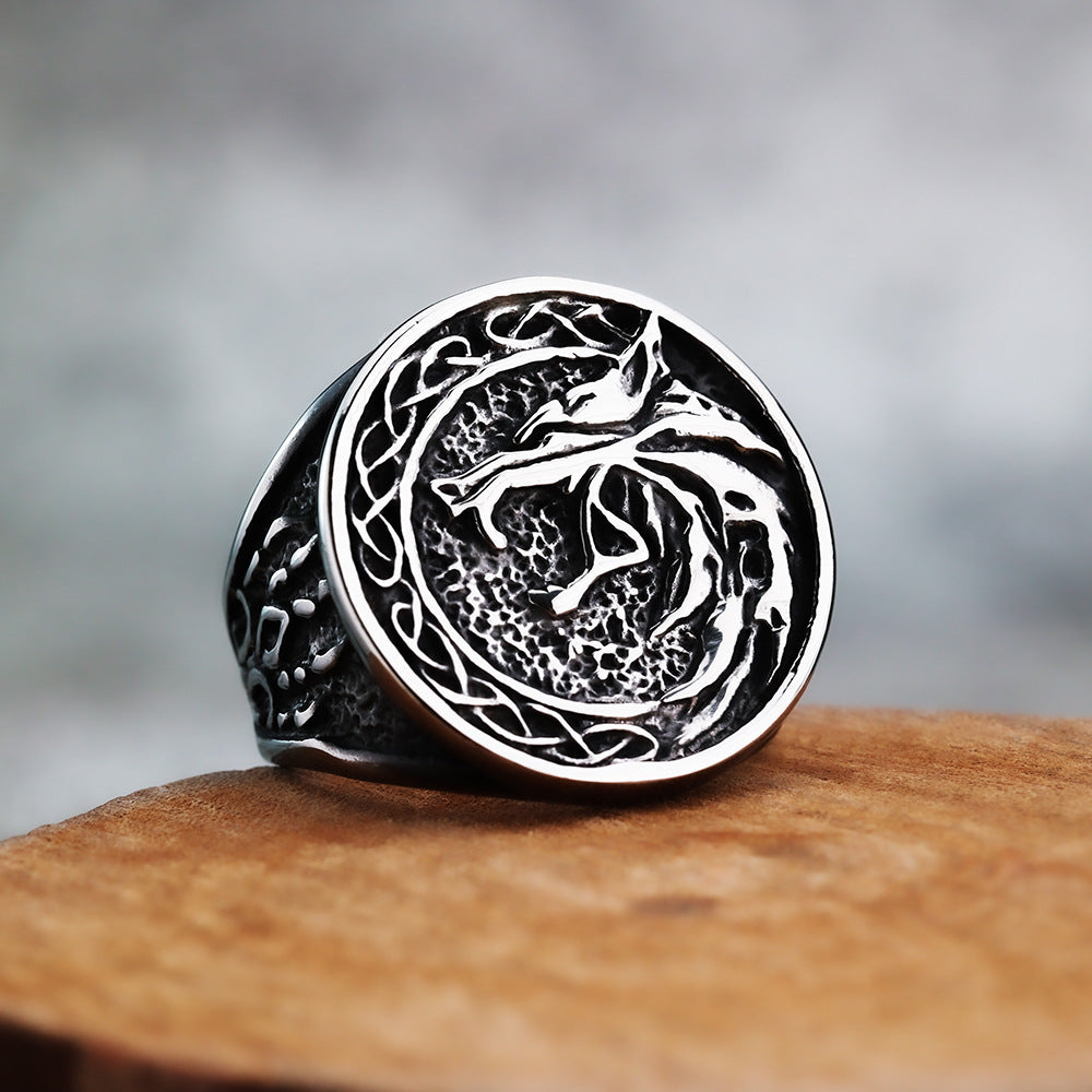 Nordic Vintage Stainless Steel Men's Ring Viking Wolf Head