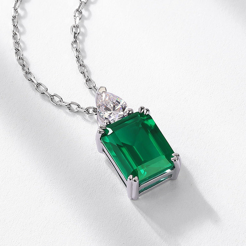 S925 Sterling Silver Lab-Grown Emerald Prong-Set Necklace