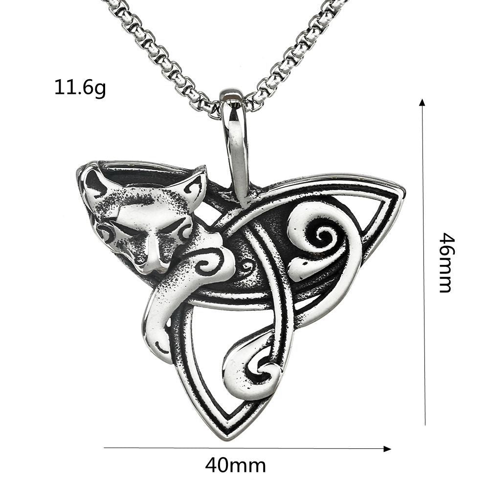 Planderful Nordic Viking Celtic Knot Fox Pendant For Men Vintage Stainless Steel Necklace Norse Legacy