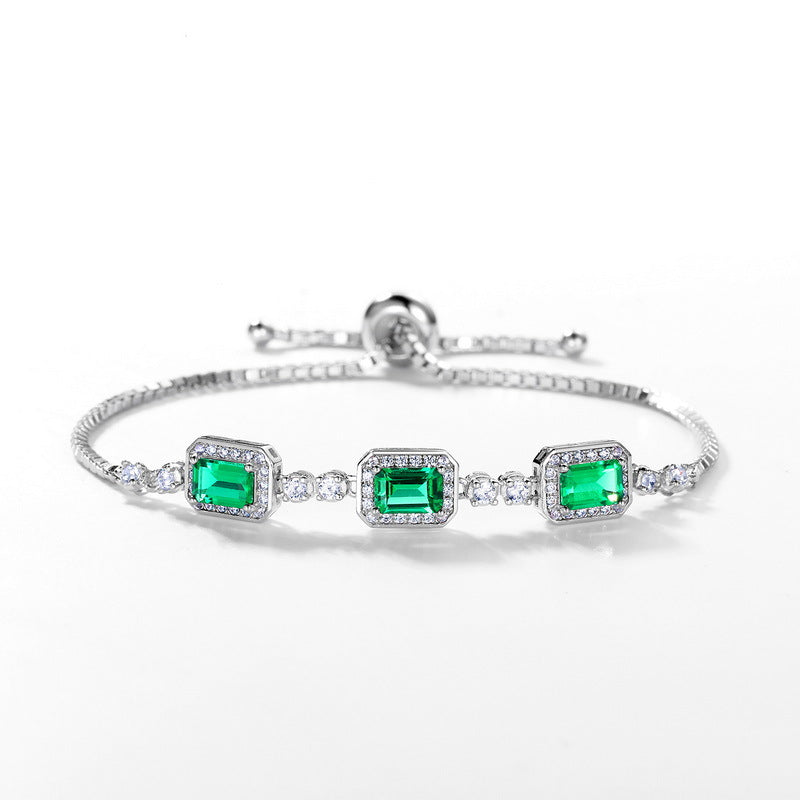 S925 Sterling Silver Lab-Grown Gemstone Vintage-Inspired Bracelet