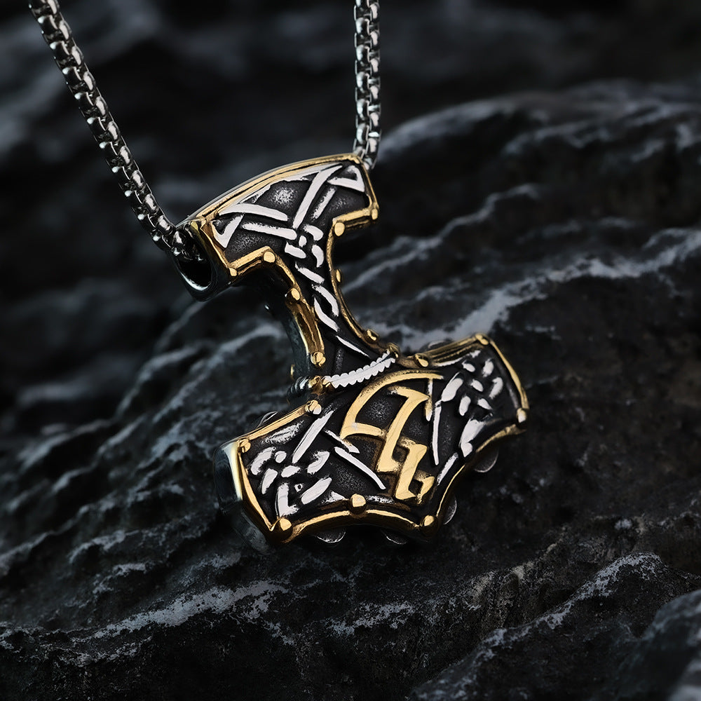 Planderful Thor Hammer Necklace For Men Titanium Steel Pendant With Premium Electroplating Norse Legacy