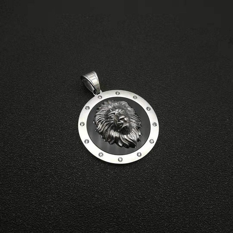 Planderful Lion Head Pendant Necklace Stainless Steel Gold Plated Rhinestone Hip Hop Jewelry For Men And Women