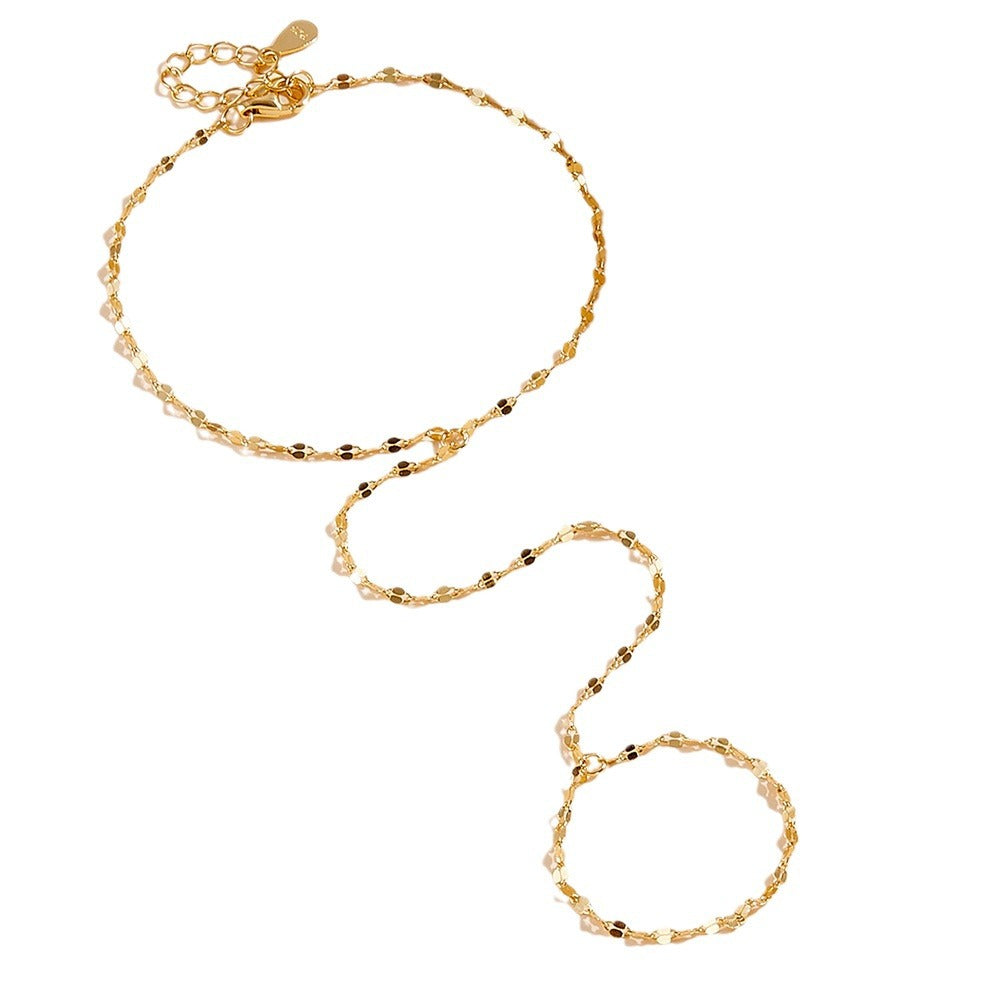 925 Silver Super Shiny Tile Chain Finger Cover Chain Bracelet