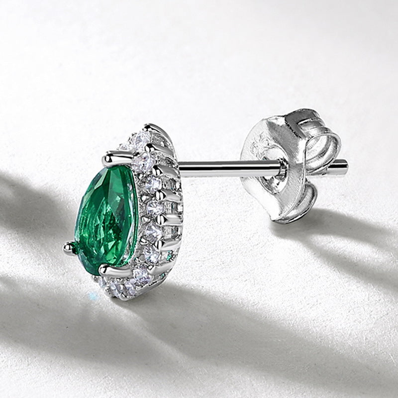 S925 Sterling Silver Lab-Grown Gemstone Teardrop Stud Earrings