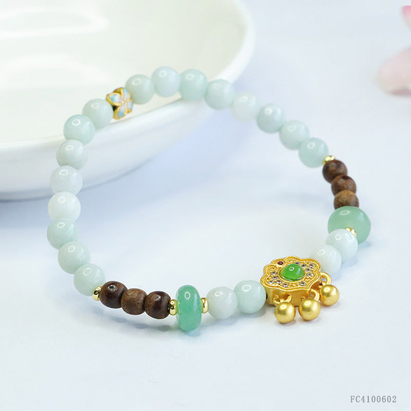 Jadeite Ruyi & Round Bead 6 mm Bracelet