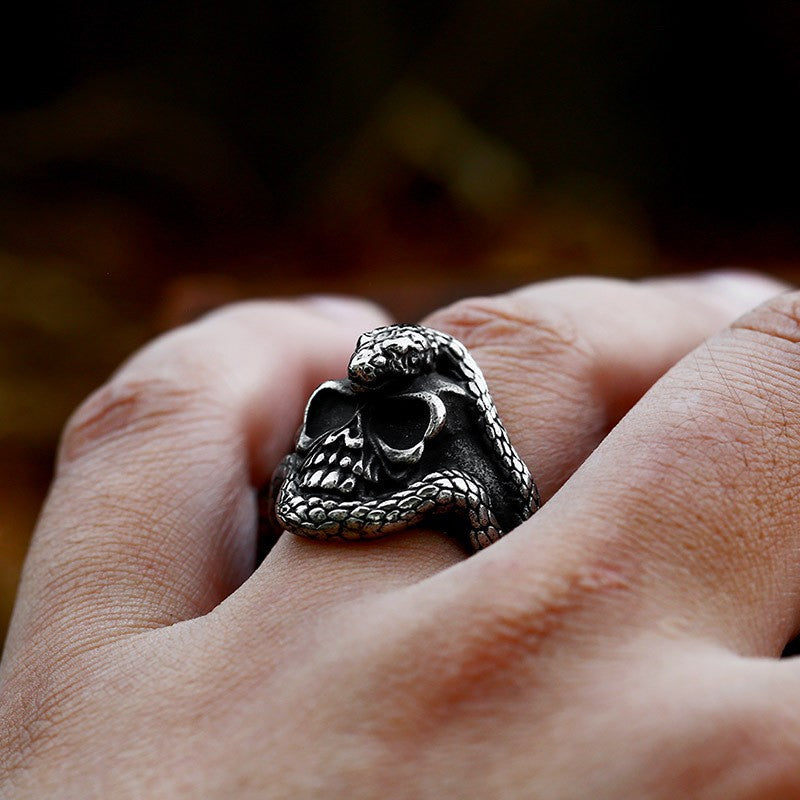 Punk Style Titanium Steel Python Skull Ring for Men - Wholesale Cross-Border Fashion Accessory