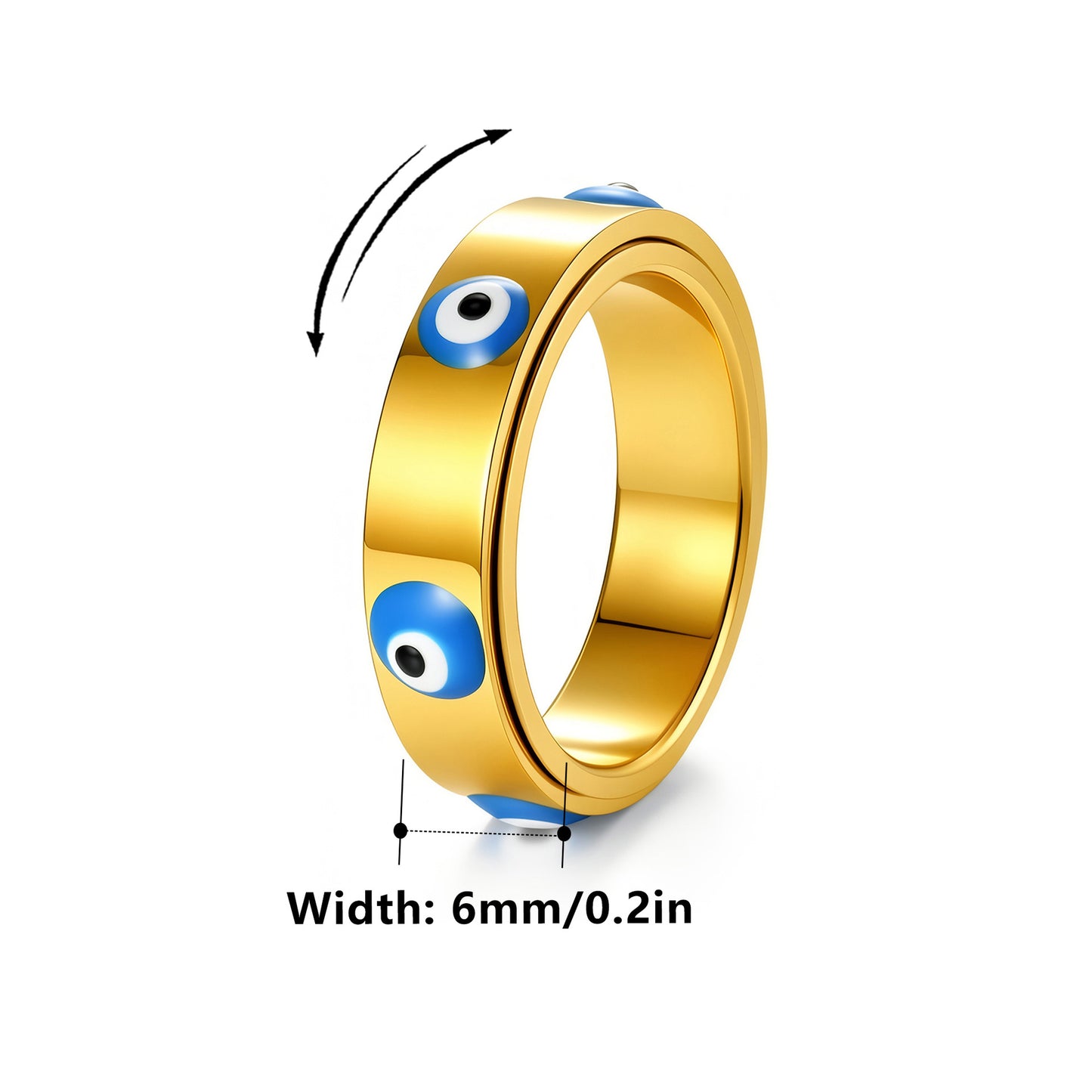 Blue Evil Eye Ring Rotatable Stainless Steel Unisex Jewelry By Planderful Everyday Genie