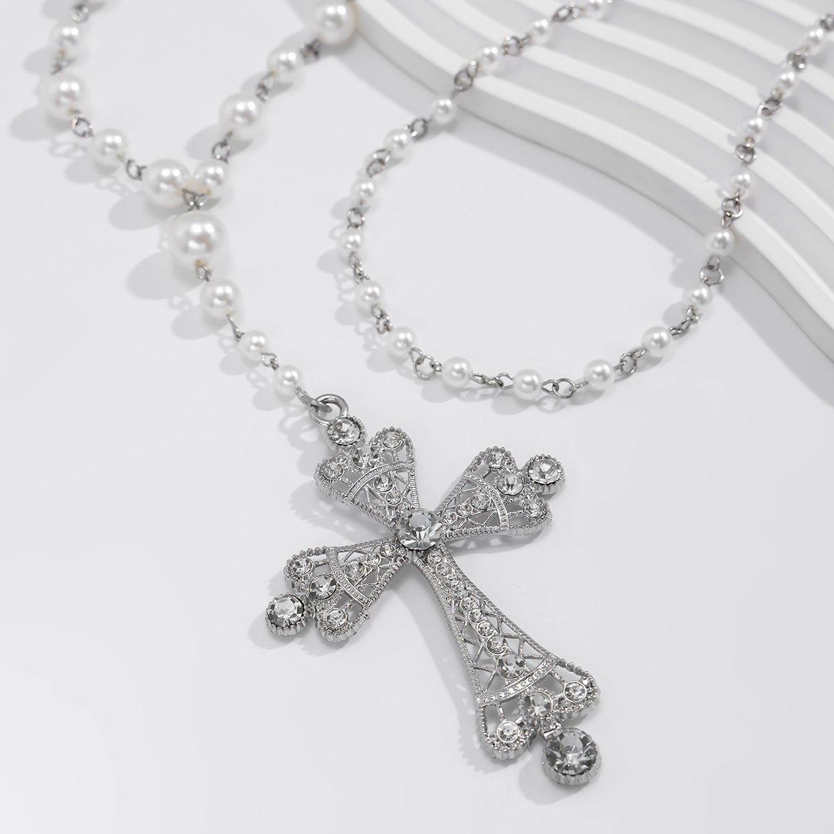 Cyber Cross & Bead Layered Necklace