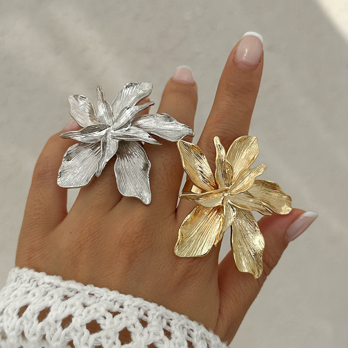 Planderful Collection Vienna Verve Statement Flower Ring Three Dimensional Beaded Metal Jewelry For Trendsetting Women