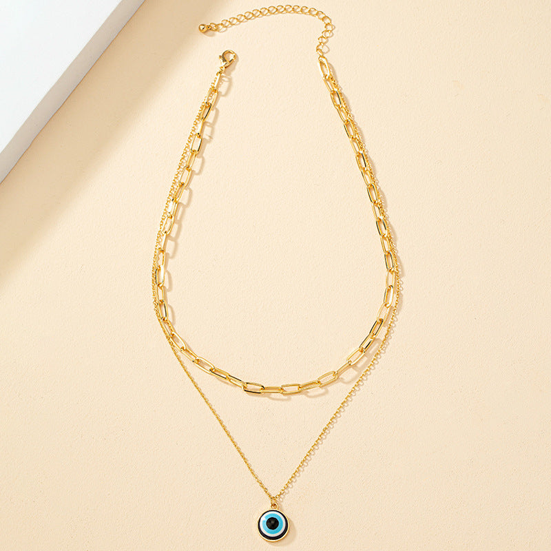 Enchanting Double-Layered Devil's Eye Pendant Necklace for Women - Vienna Verve Collection