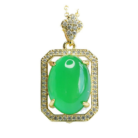 Pigeon Egg Green Chalcedony Pendant Zircon Geometric Necklace