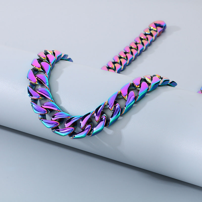 Planderful 15mm Titanium Cuban Chain Necklace For Men