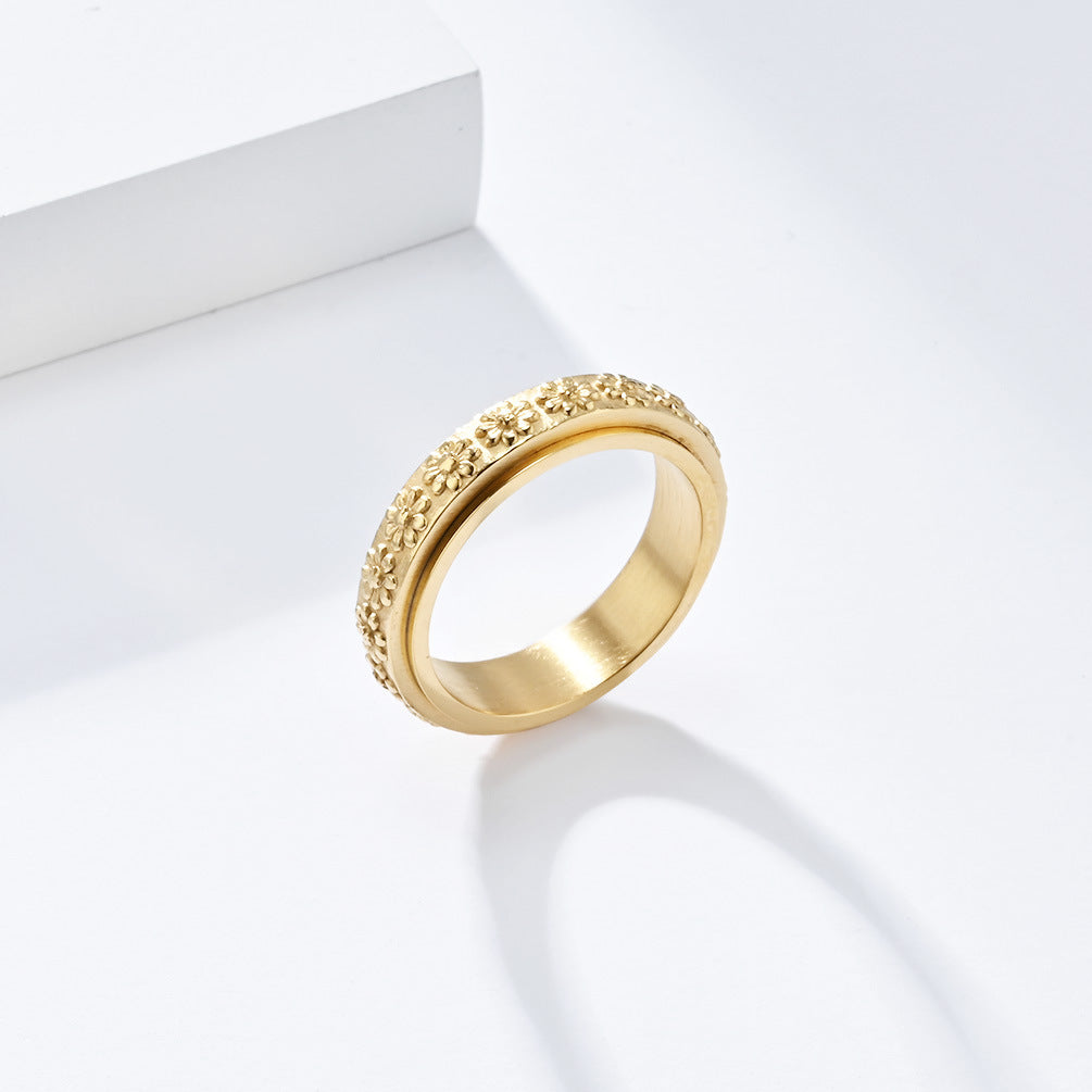 Small Daisy Titanium Steel Rotating Sunflower Ring Jewelry