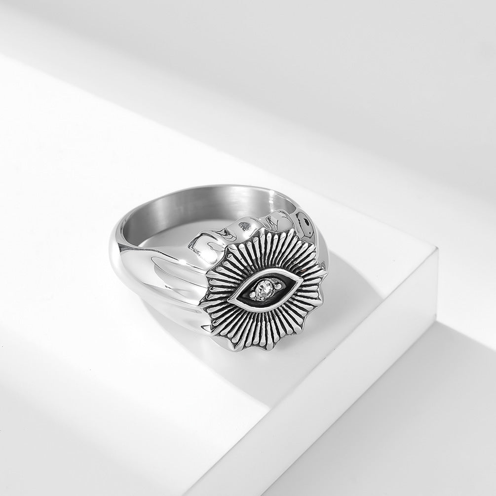 Planderful Mens Stainless Steel Eye Ring Personalized Engraving Retro Style Jewelry