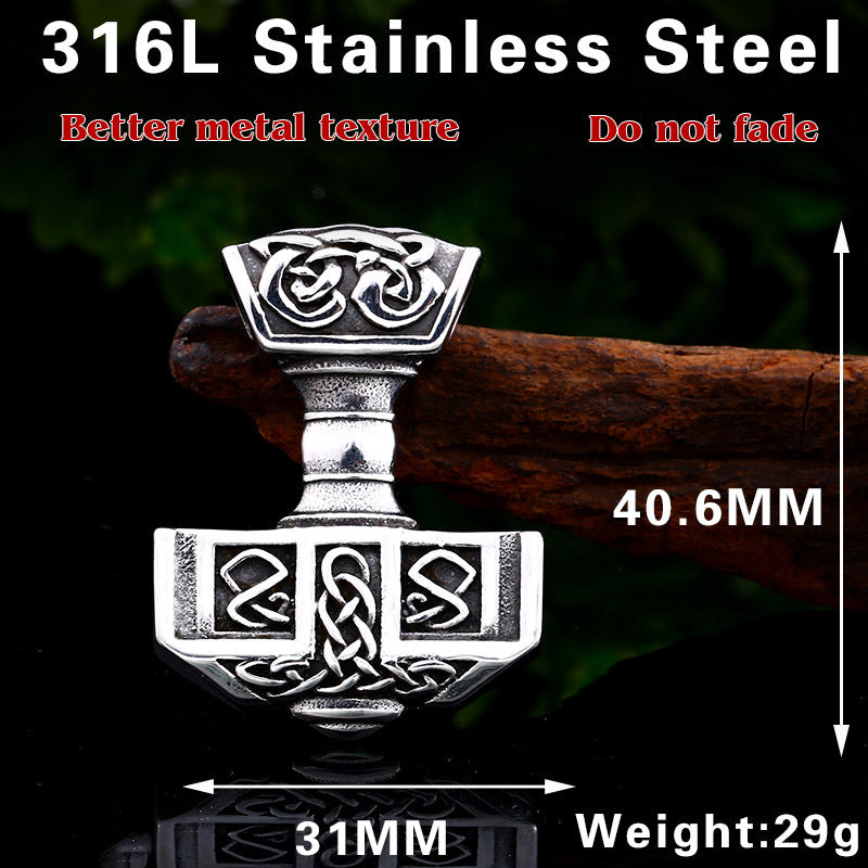 Titanium Steel Thor's Hammer Pendant for Men - Viking-Inspired Punk Jewelry